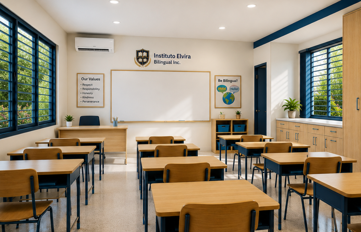 Render de aula del Instituto Elvira Bilingual